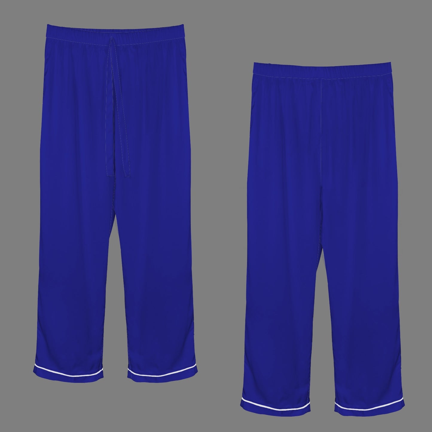 2 Piece Satin Long Sleeve Pajamas Set (Royal Blue)