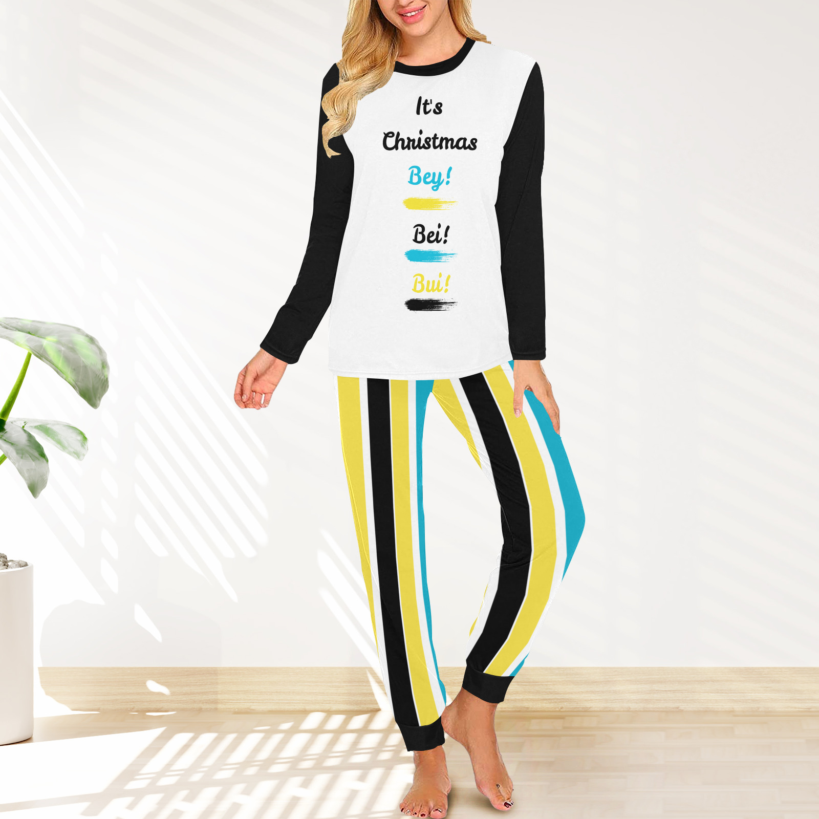 TropiKulture 2 Piece It's Christmas Bey! Bei! Bui!" Long Sleeve Pajamas Set