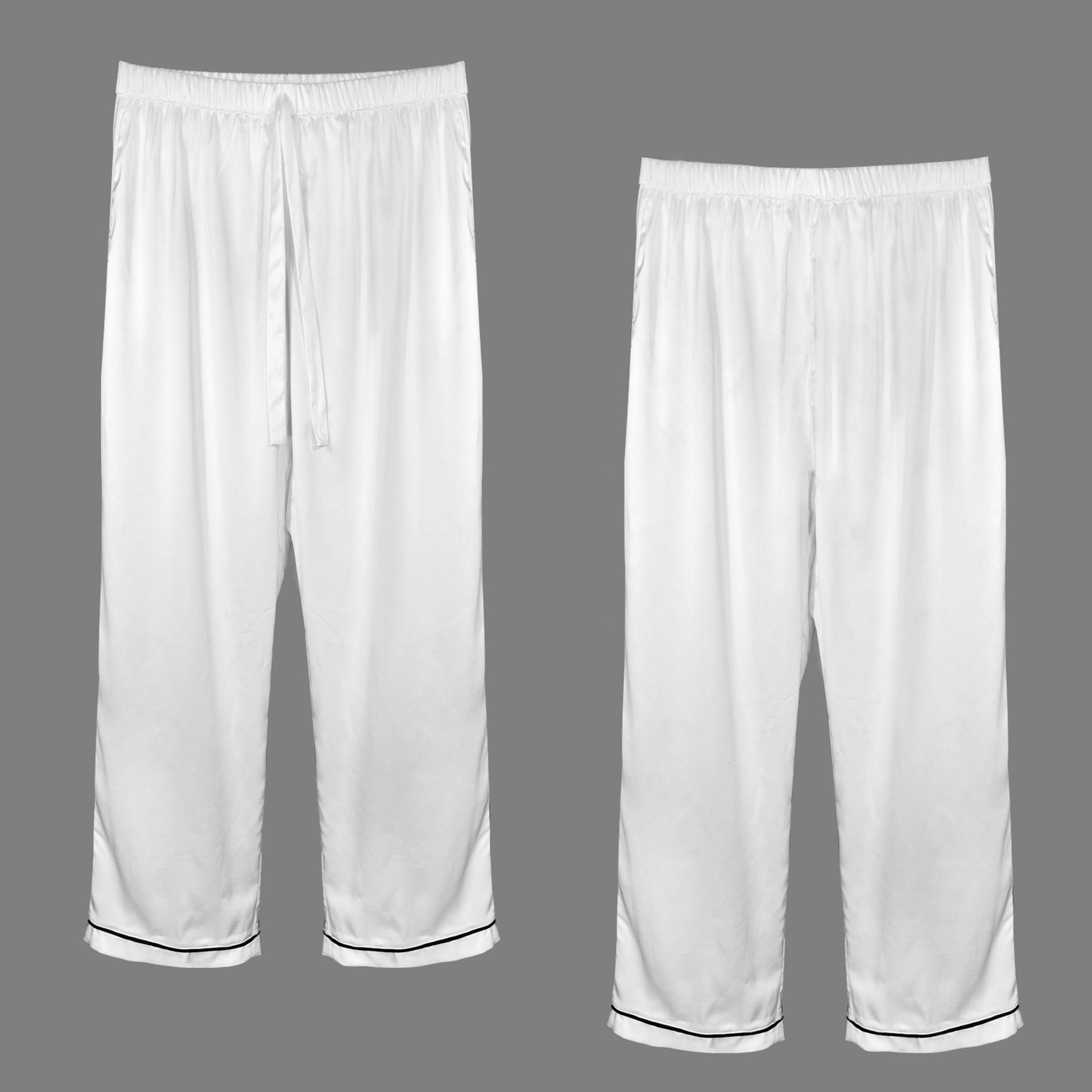 2 Piece Satin Long Sleeve Pajamas Set ( White)