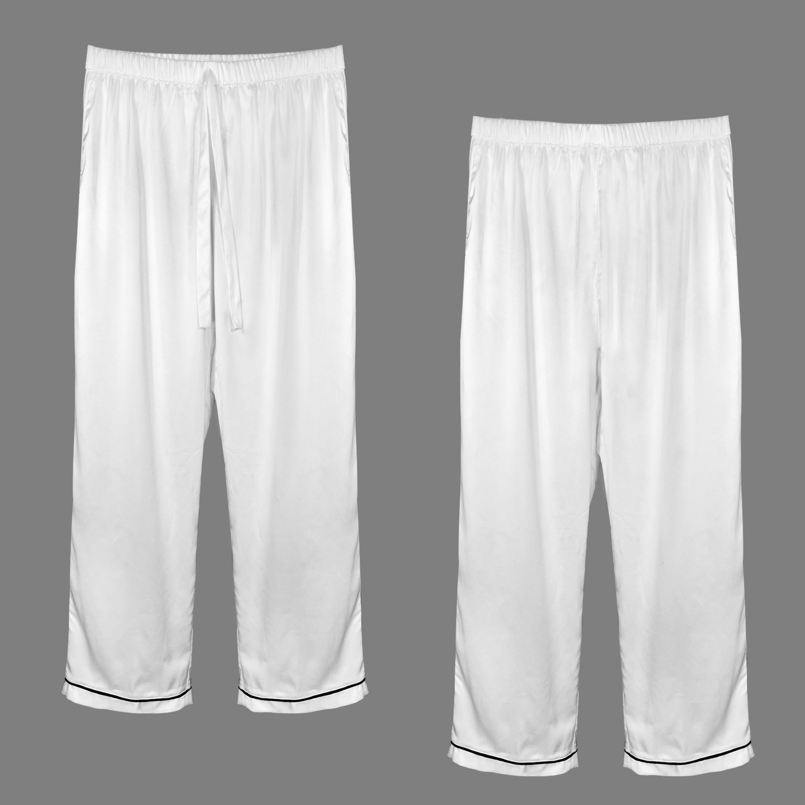 2 Piece Satin Long Sleeve Pajamas Set ( White)