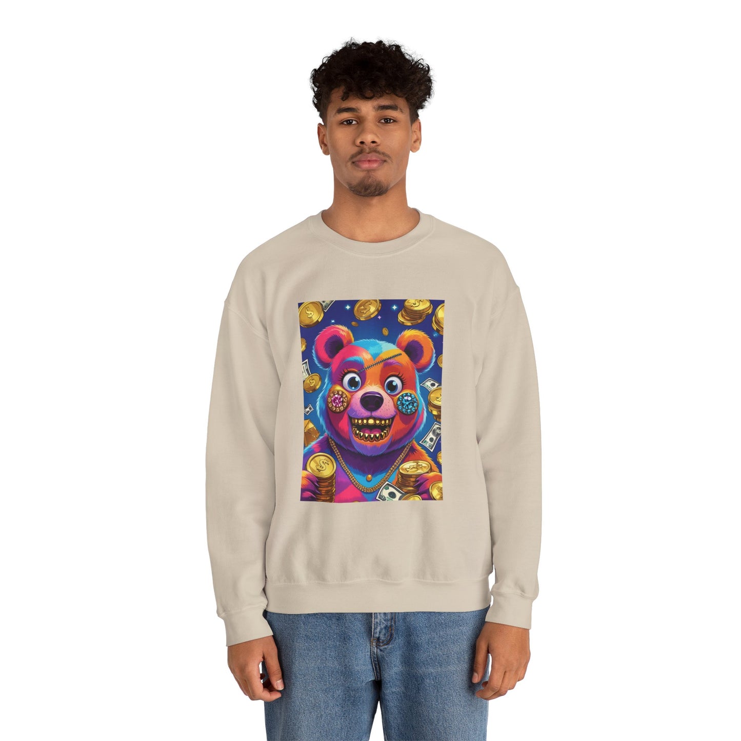 Colorful Graphic Bear Crewneck Sweatshirt