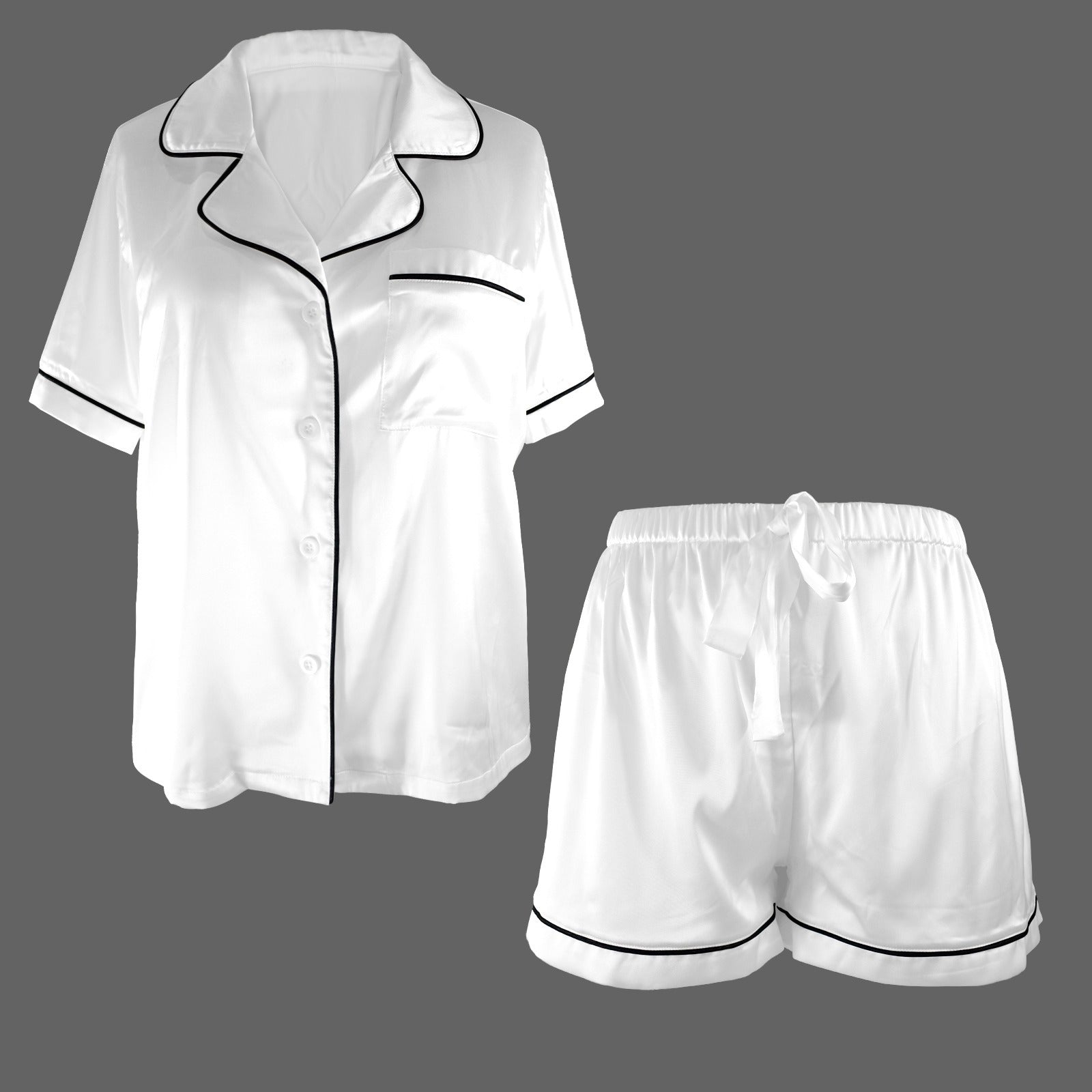 2 Piece Satin Shorts Set (White)