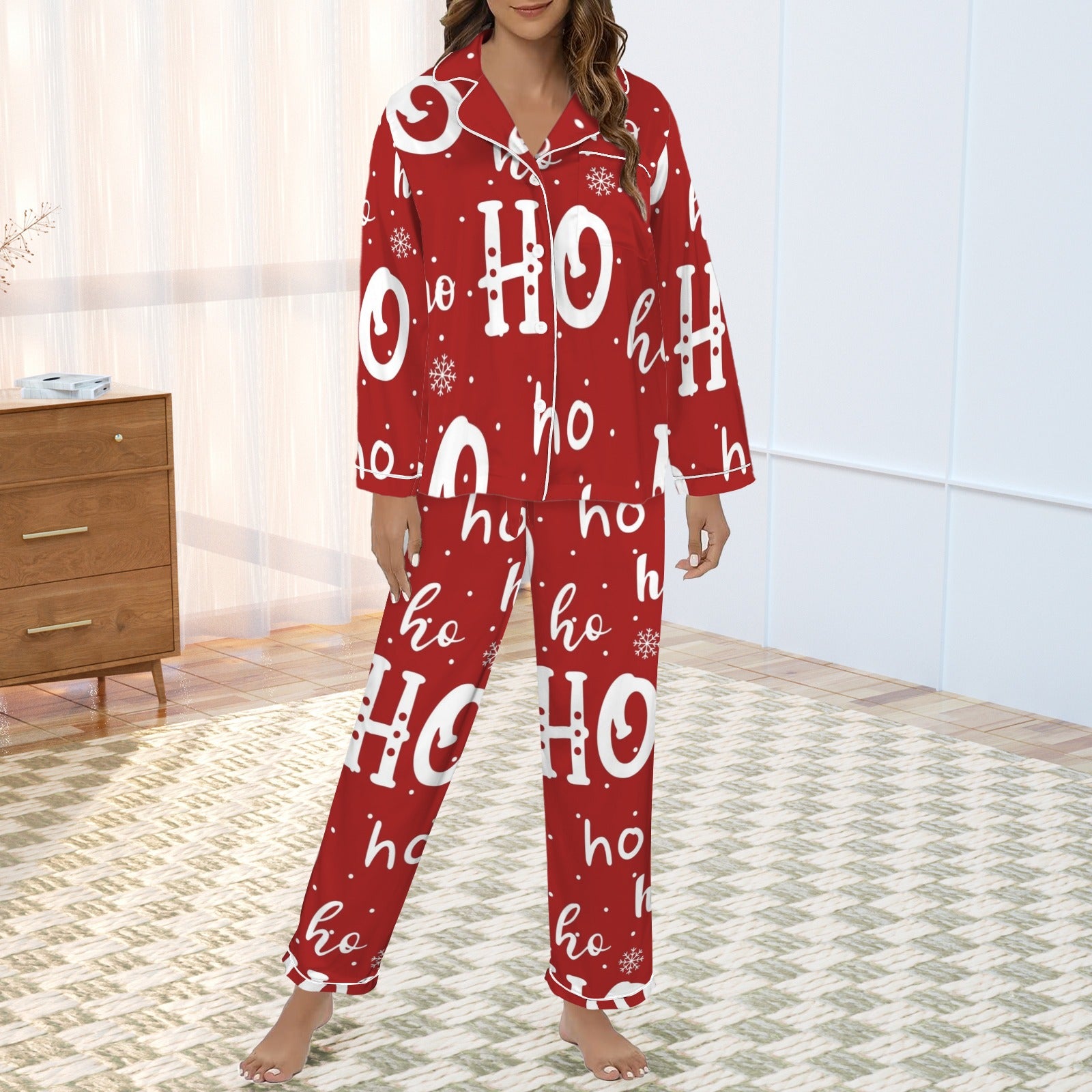 Santa's Favorite 2 Piece Long Sleeve Satin Set