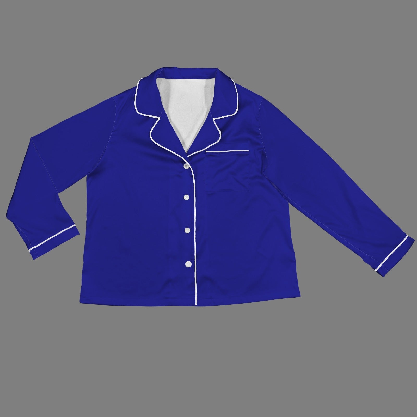 2 Piece Satin Long Sleeve Pajamas Set (Royal Blue)