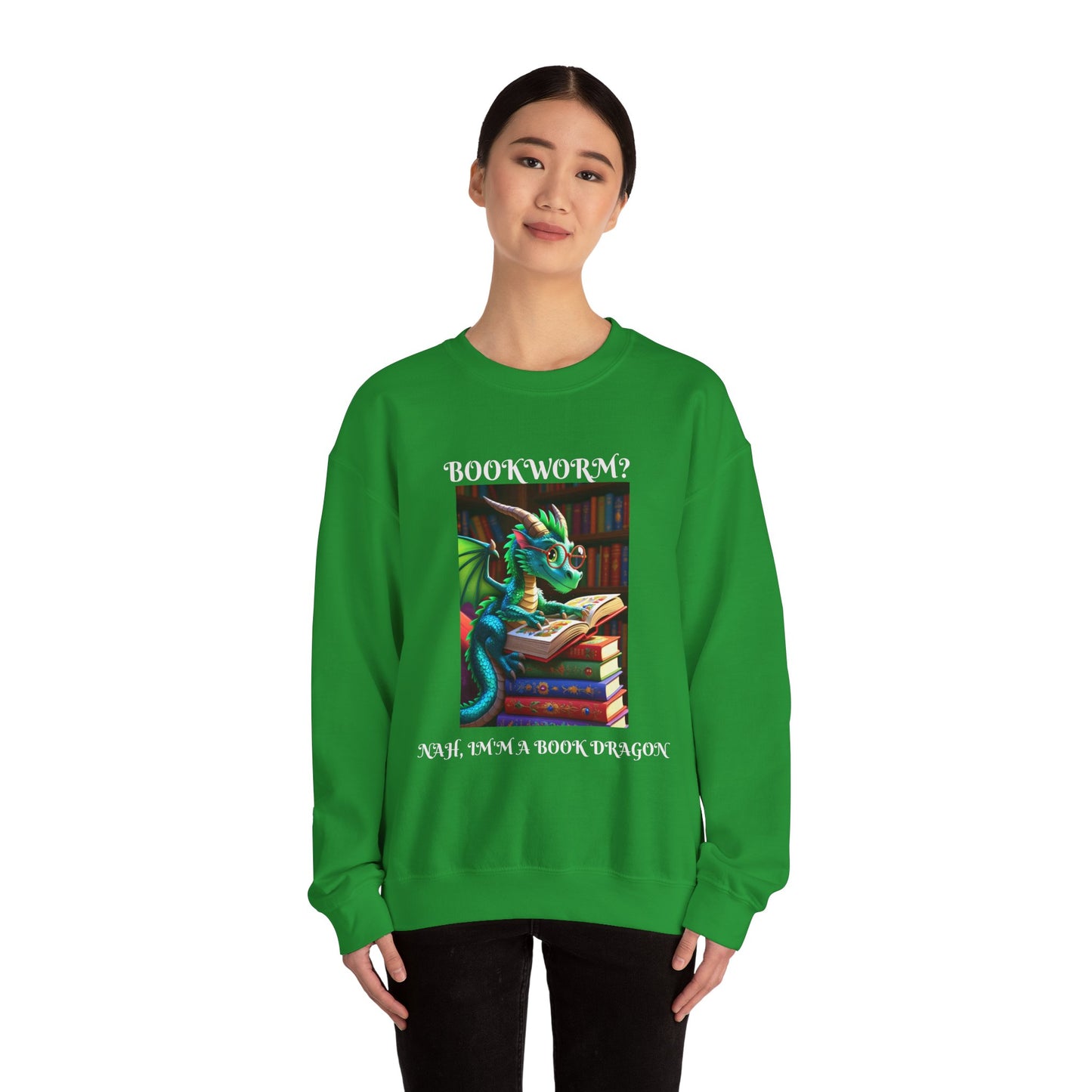 Book Dragon Sweatshirt for Book Lovers, Cozy Reading Gift, Unisex Crewneck, Dragon Lover Apparel, Fantasy Sweatshirt, Bookworm Gift