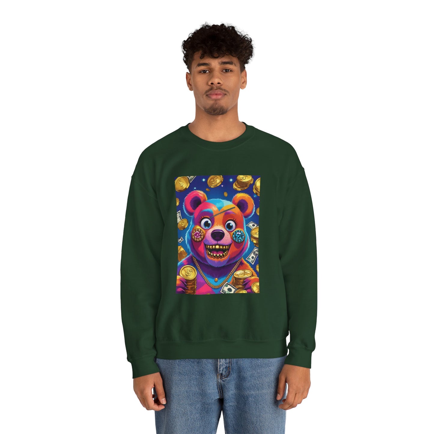 Colorful Graphic Bear Crewneck Sweatshirt