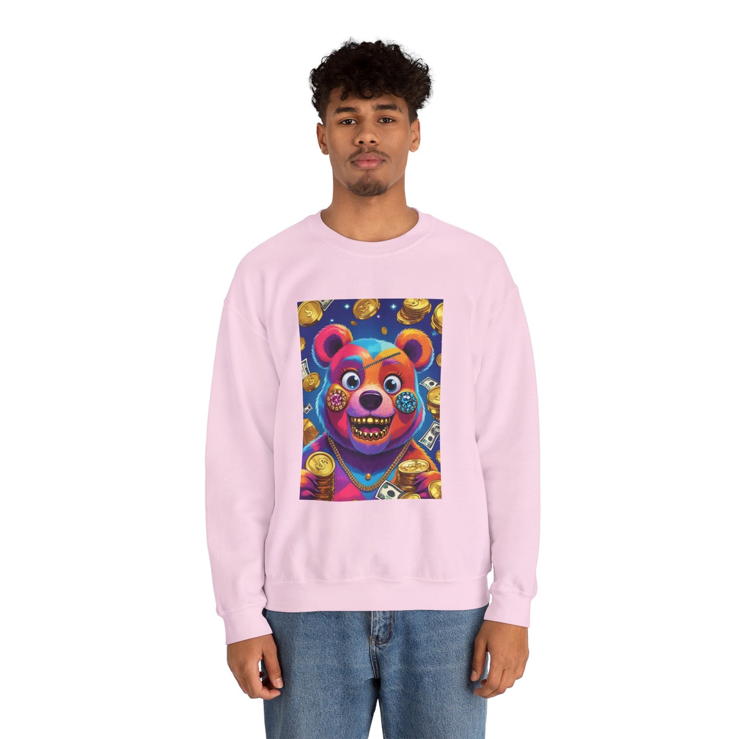 Colorful Graphic Bear Crewneck Sweatshirt