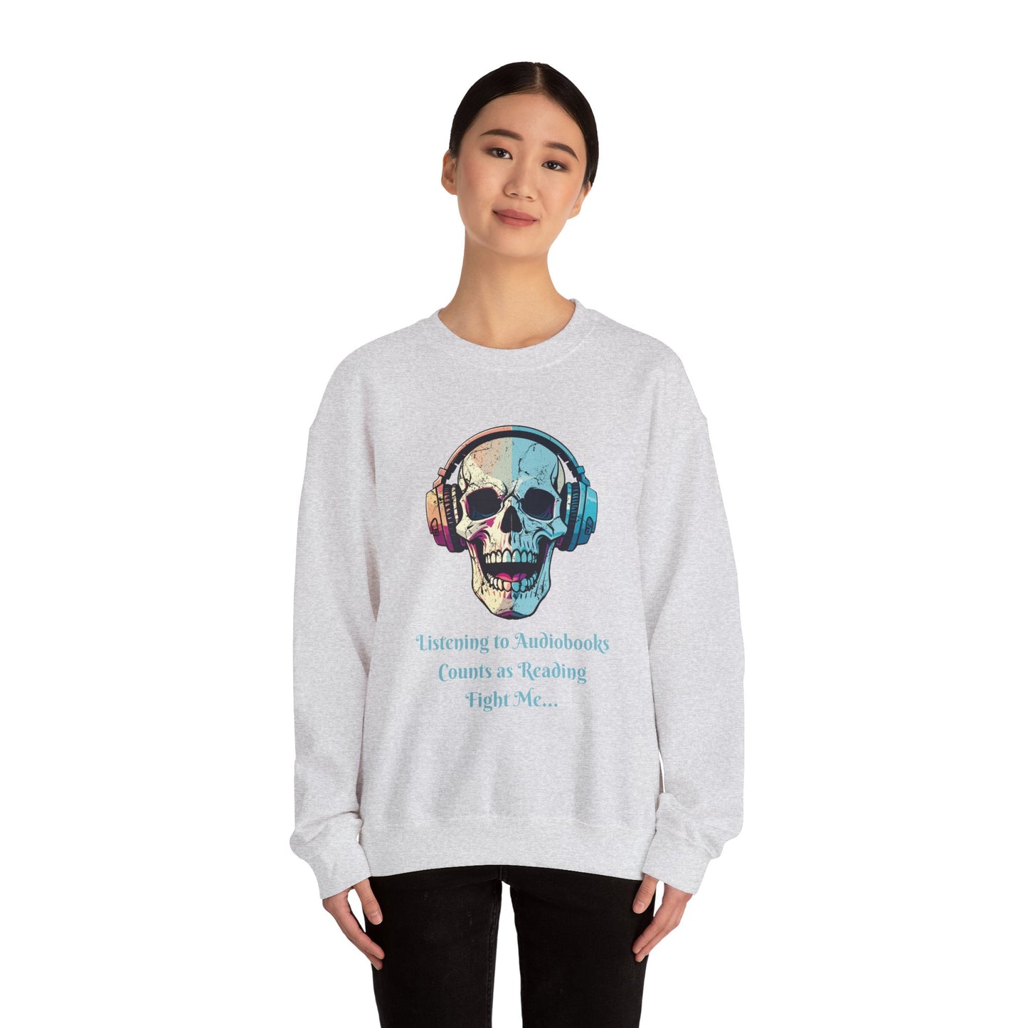 Skull Audiobook Sweatshirt - Cozy Unisex Crewneck for Book Lovers, Perfect Gift for Readers, Halloween, Birthday, Sweatshirt