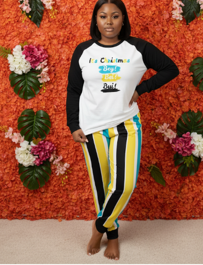 TropiKulture 2 Piece It's Christmas Bey! Bei! Bui!" Long Sleeve Pajamas Set