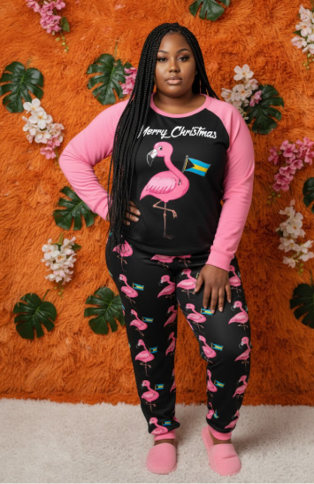 TropiKulture Flamingo Print 2 Piece Long Sleeve Set