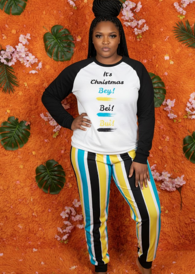 TropiKulture 2 Piece It's Christmas Bey! Bei! Bui!" Long Sleeve Pajamas Set