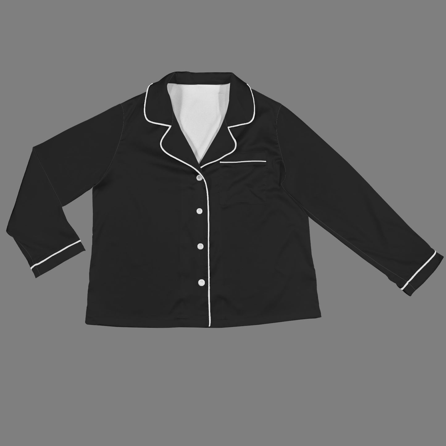 2 Piece Long Sleeve Satin Pajamas Set (Black)