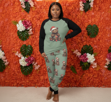 2 Piece Christmas Bear Pajama Set (Black)