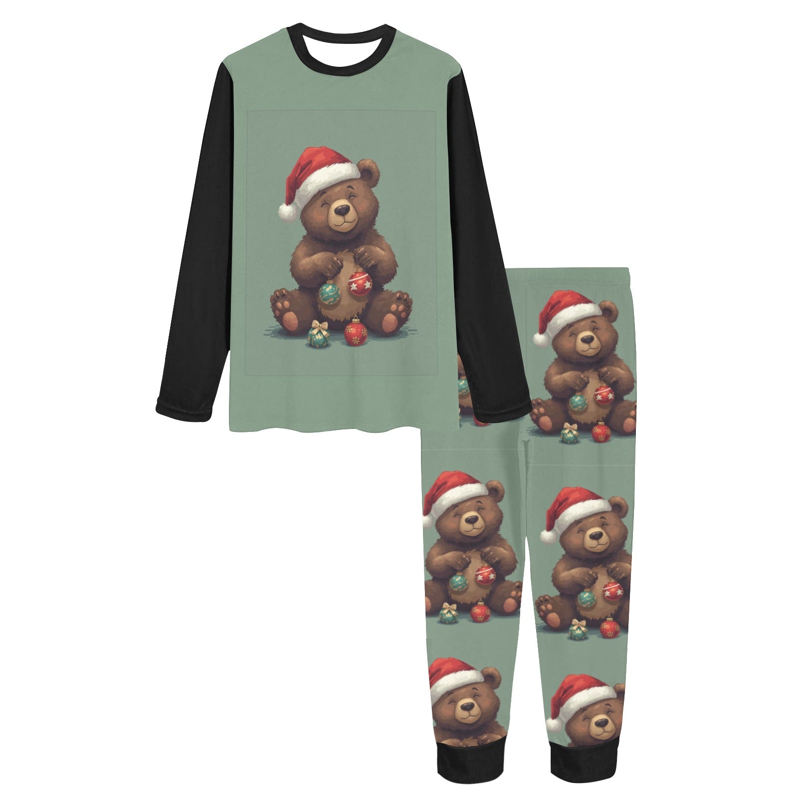 2 Piece Christmas Bear Pajama Set (Black)