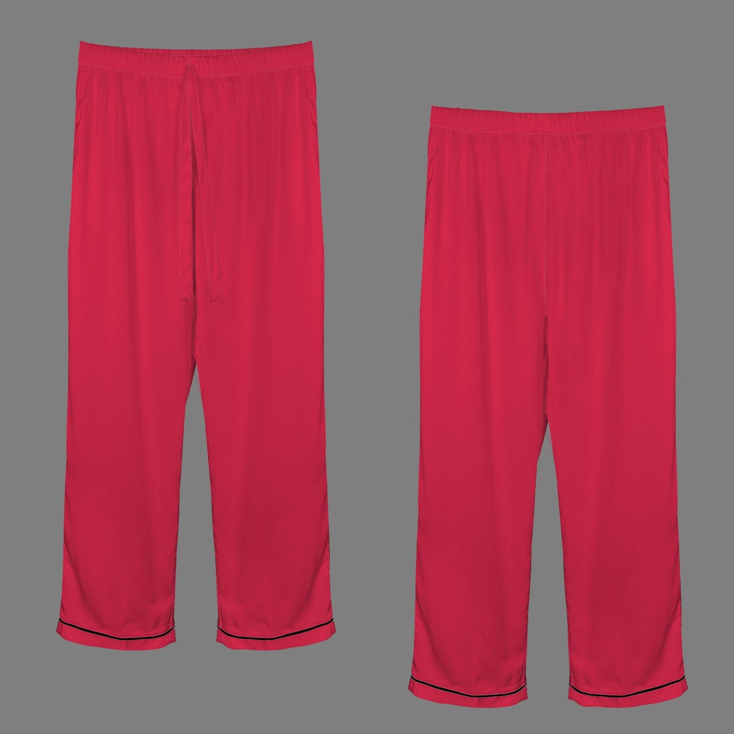 2 Piece Satin Long Sleeve Pajamas Set (Red)