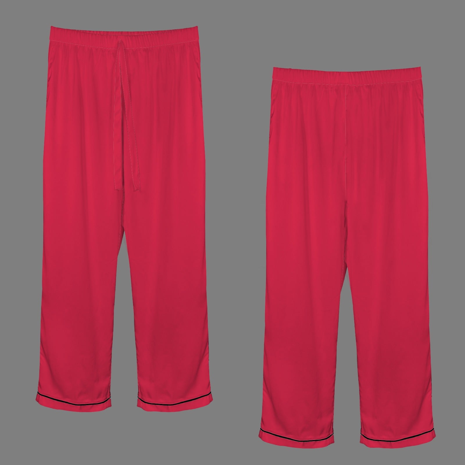 2 Piece Satin Long Sleeve Pajamas Set (Red)