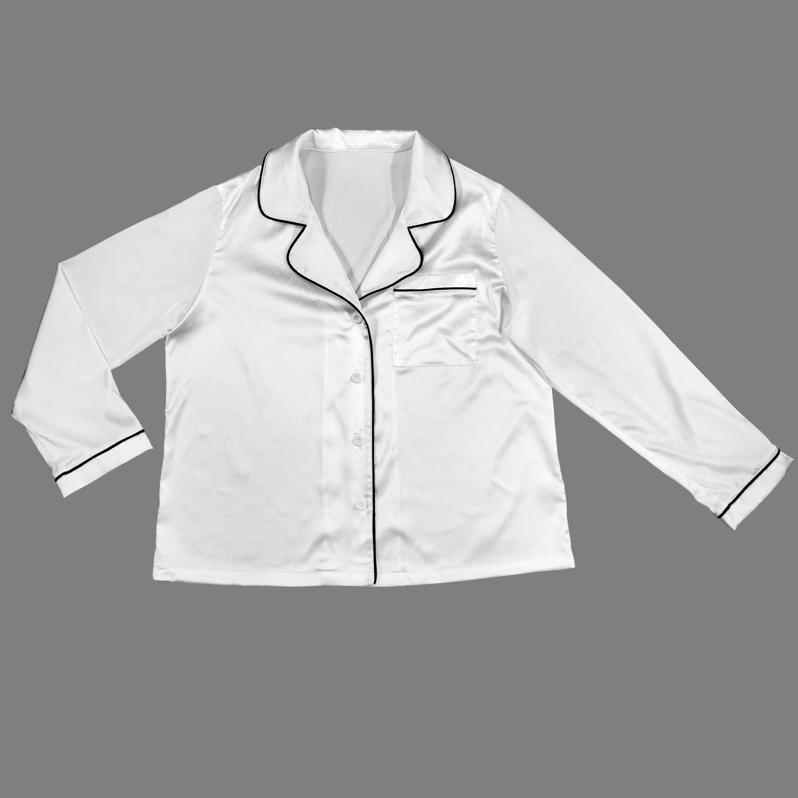 2 Piece Satin Long Sleeve Pajamas Set ( White)