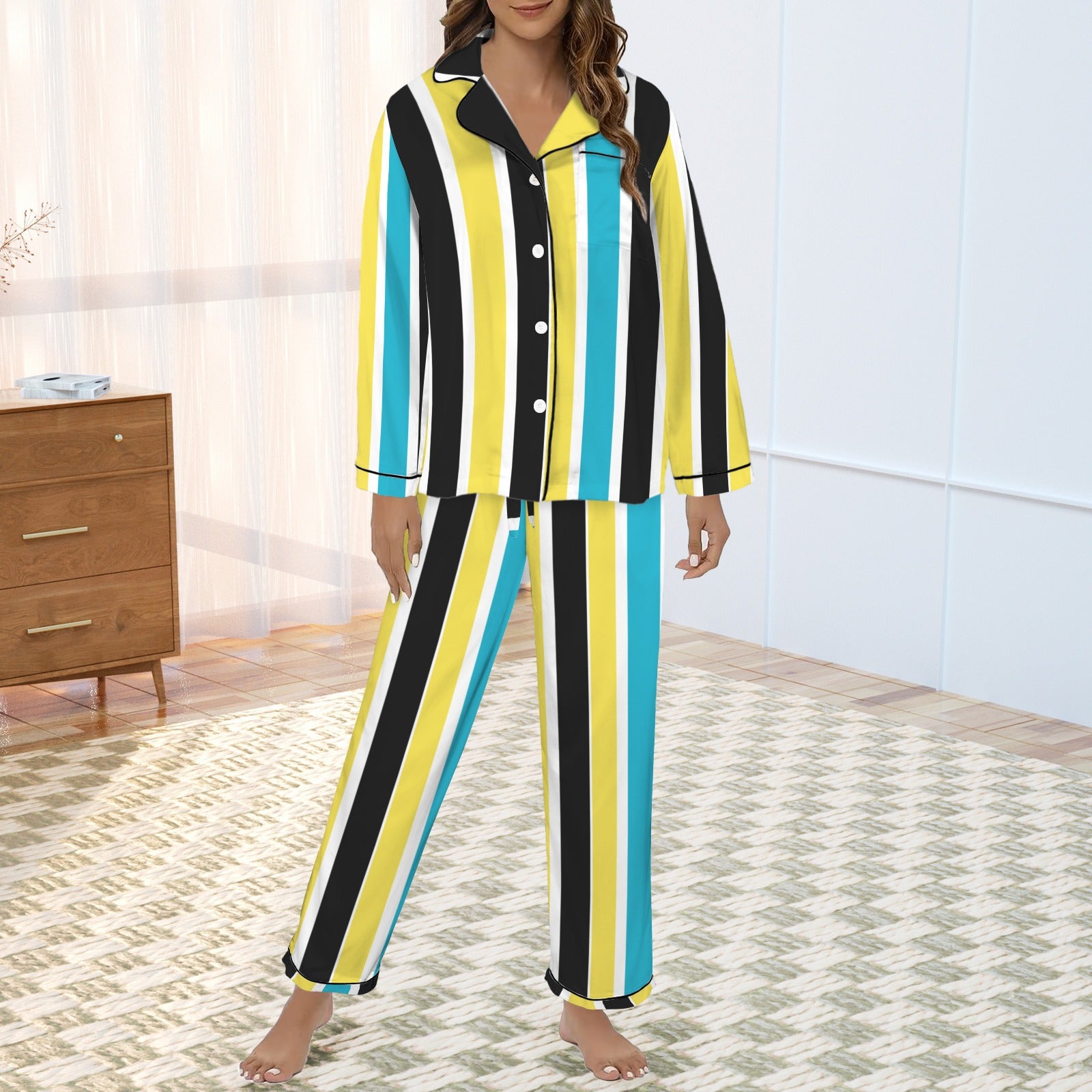 TropiKulture Satin Pajamas Long Sleeve Set