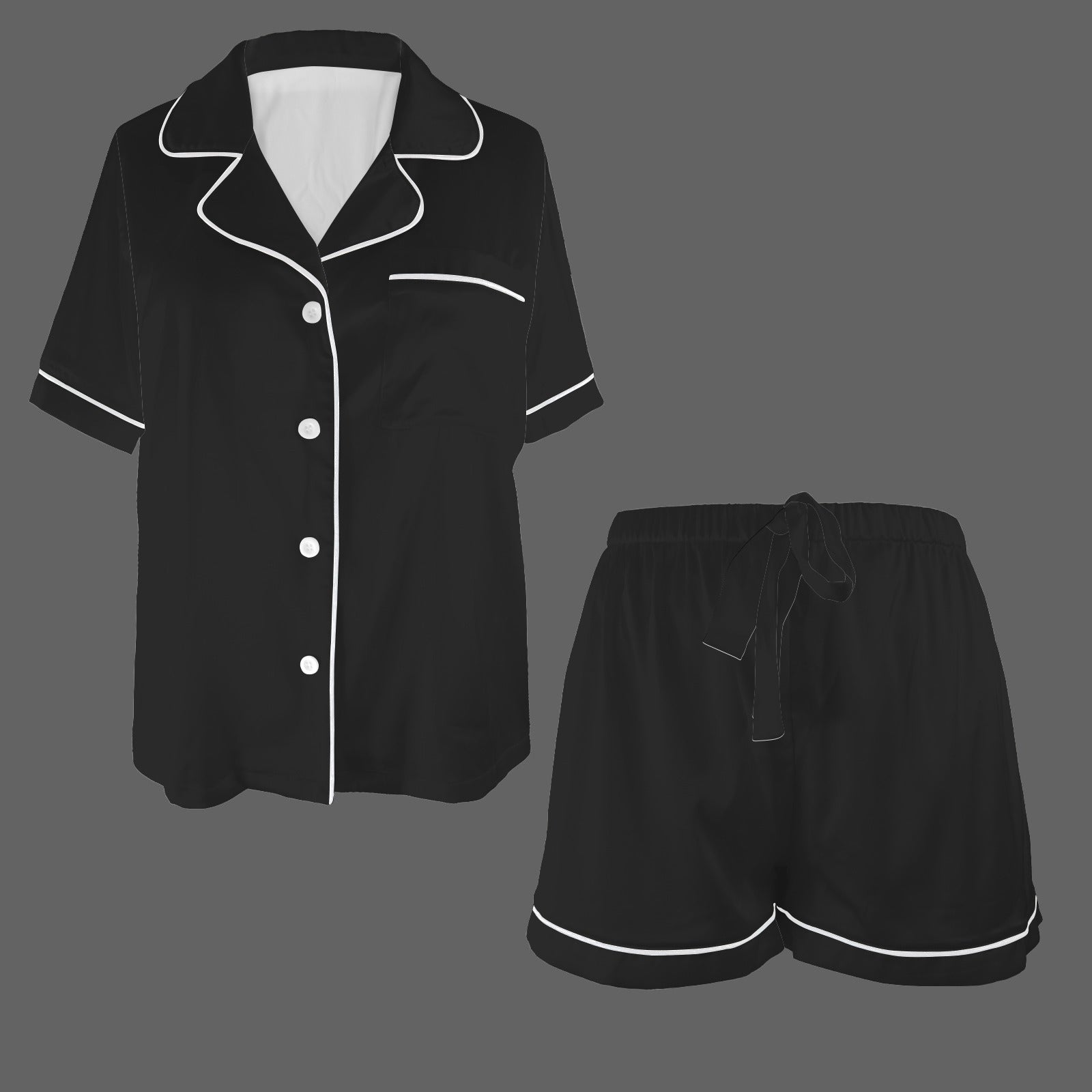 2Piece Satins Shorts Set (Black)