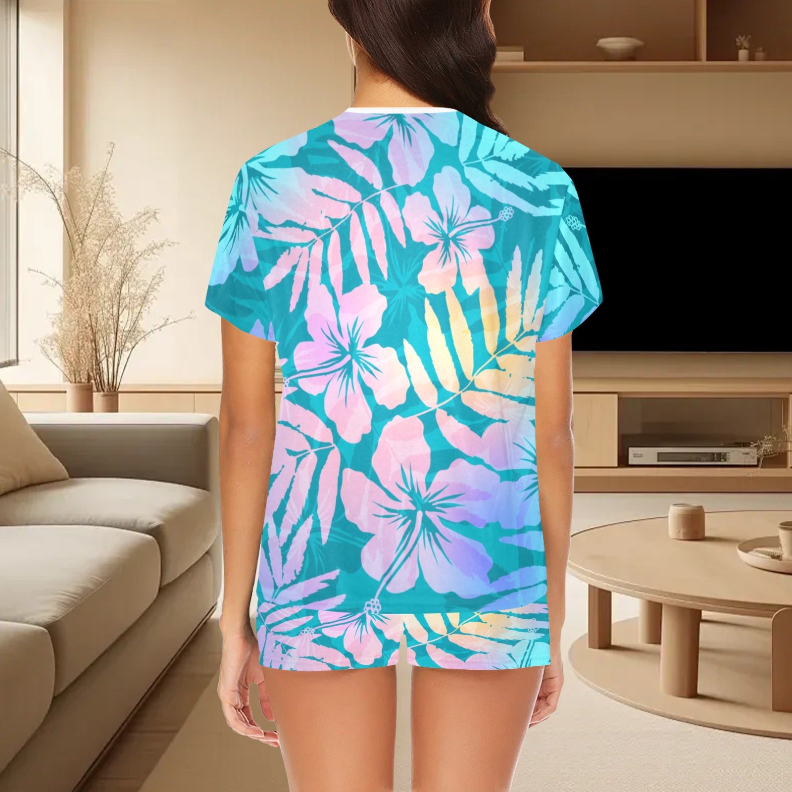 Blue Floral Print Shorts Set