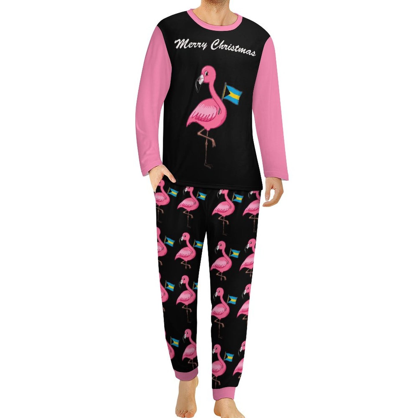 TropiKulture Flamingo Print 2 Piece Long Sleeve Set(Unisex)
