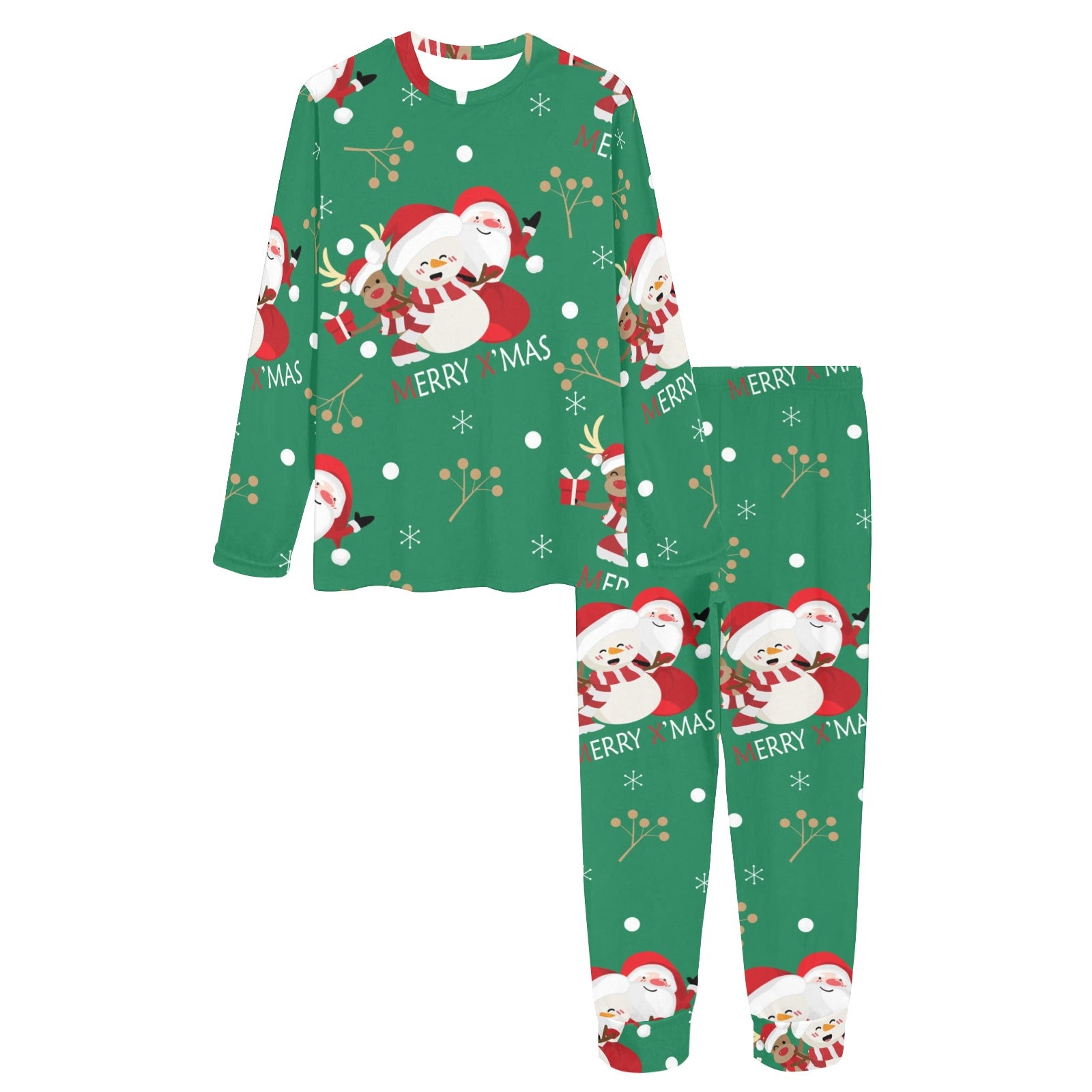 2 Piece Santa& Snowman Long Sleeve Pajamas Set
