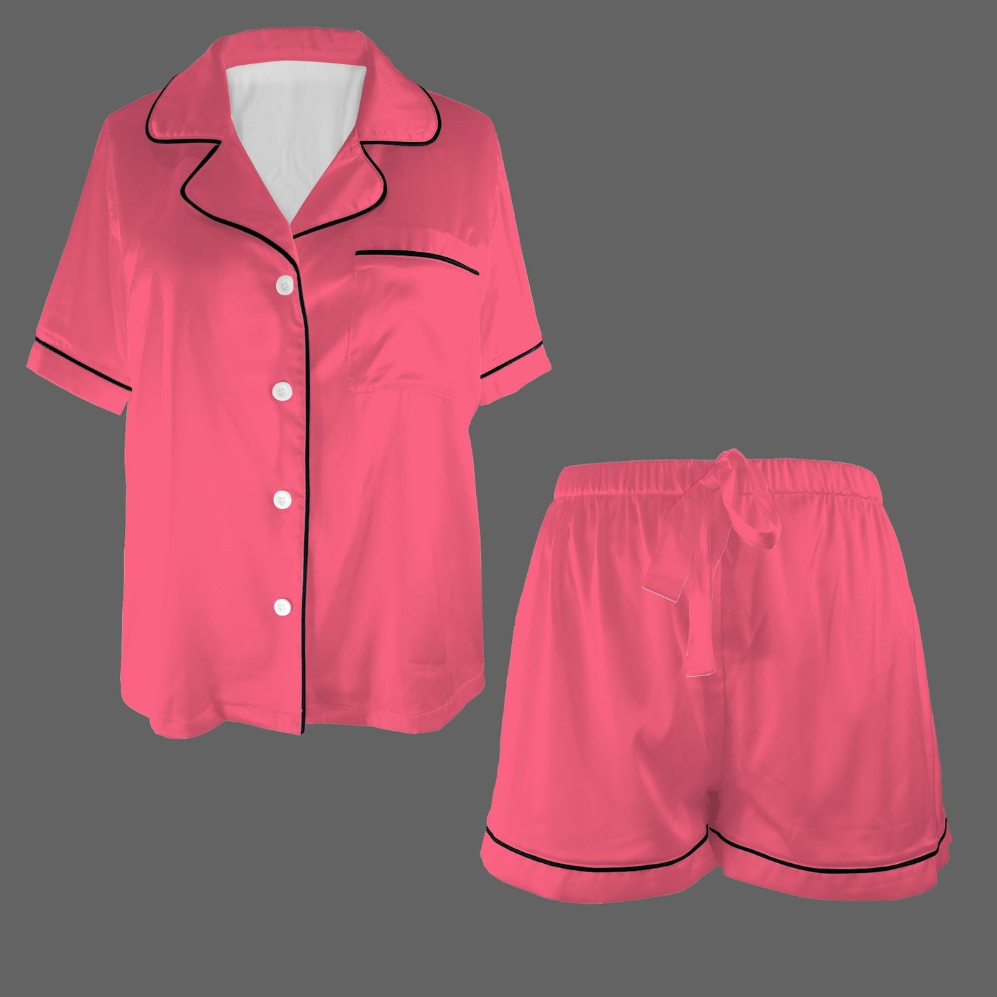 2 Piece Satin Shorts Set (Pink)