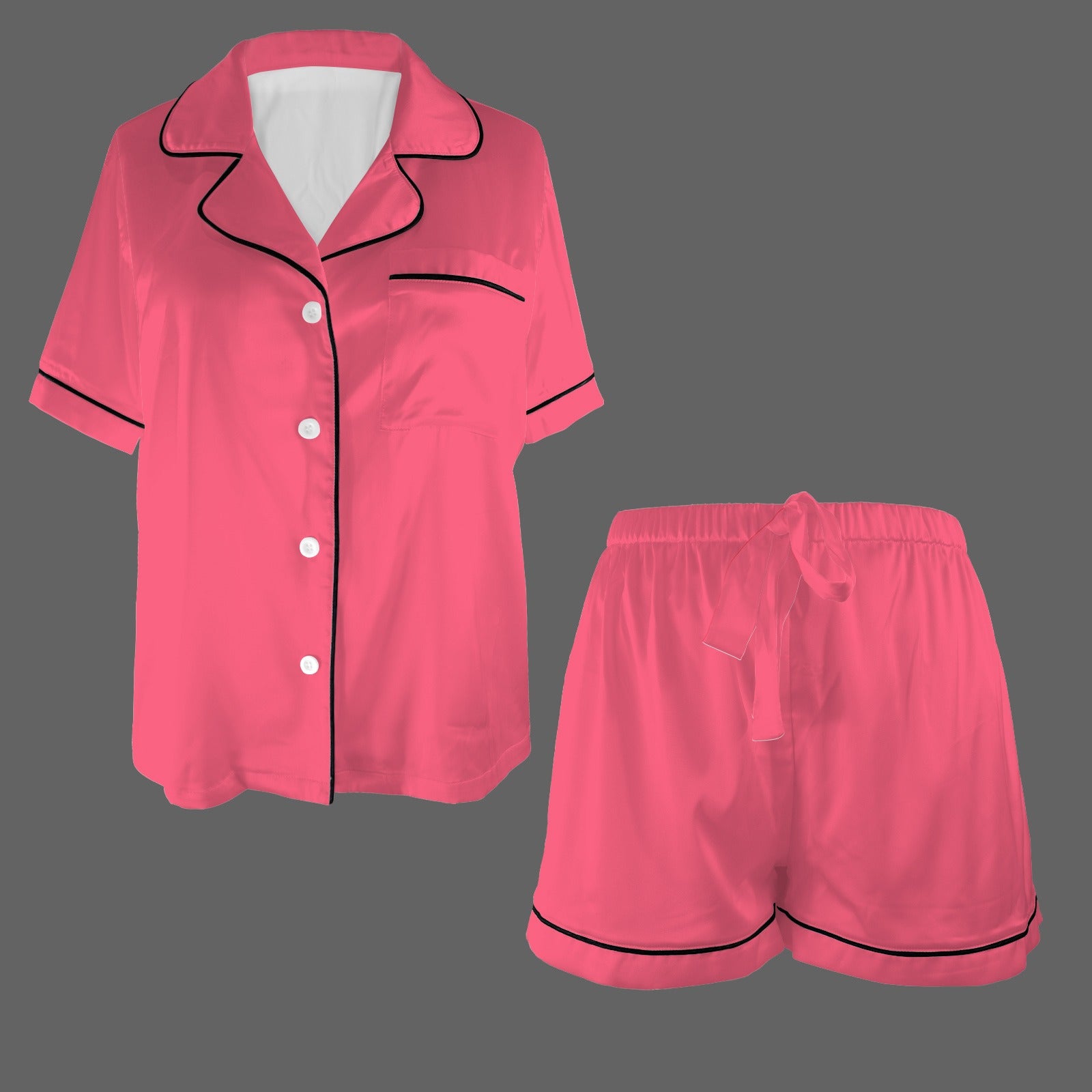 2 Piece Satin Shorts Set (Pink)