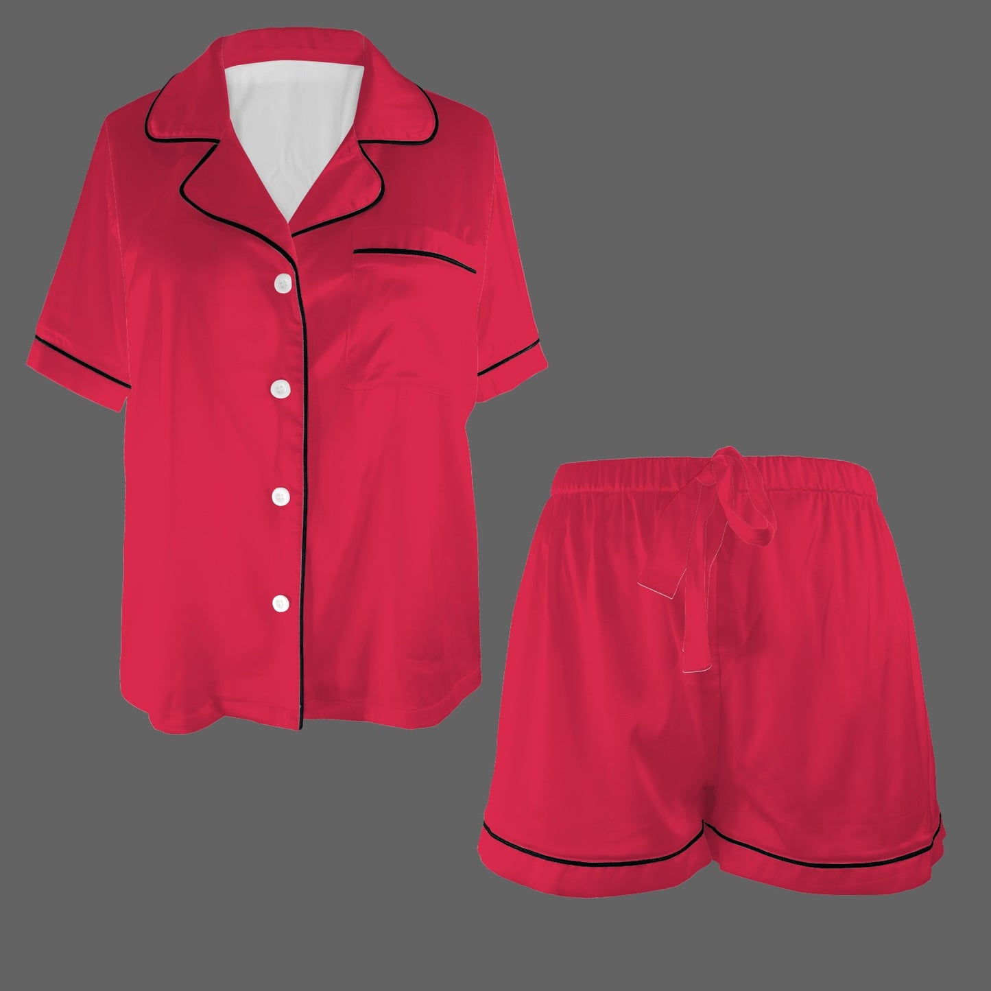 2 Piece Satin Shorts Set (Red)