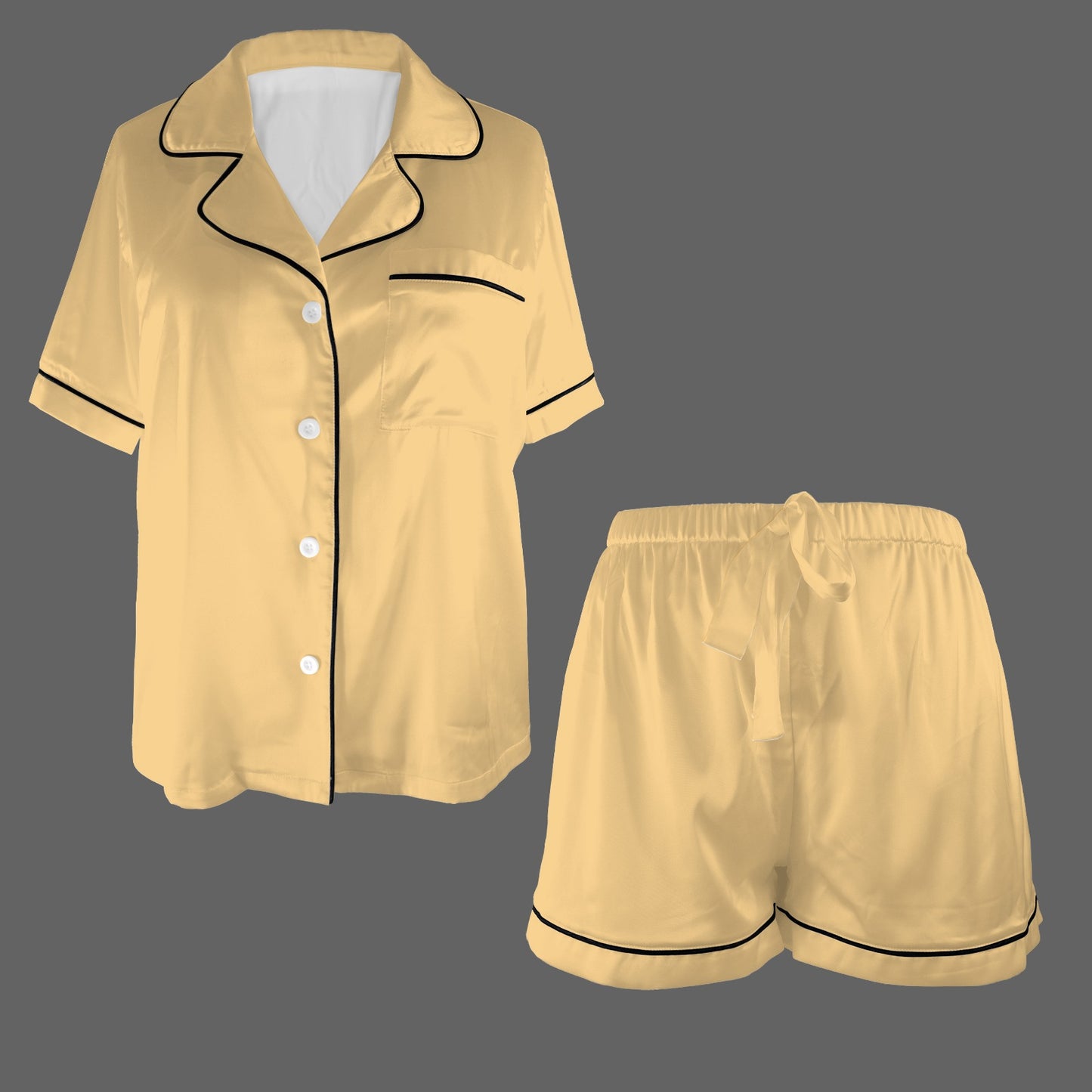 2 Piece Satin Shorts Set (Champagne)